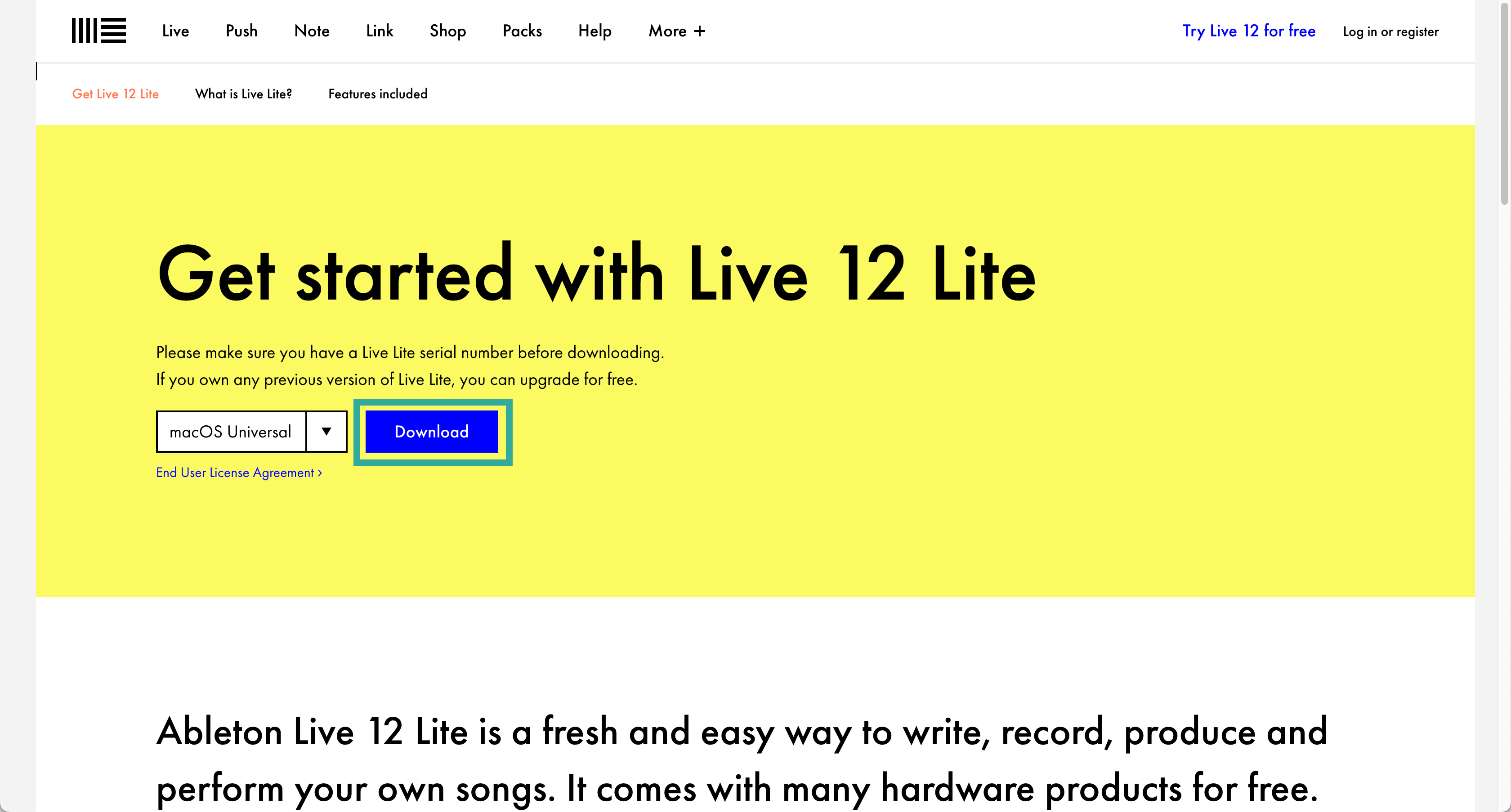 Ableton Live 설치: Live 다운로드.png