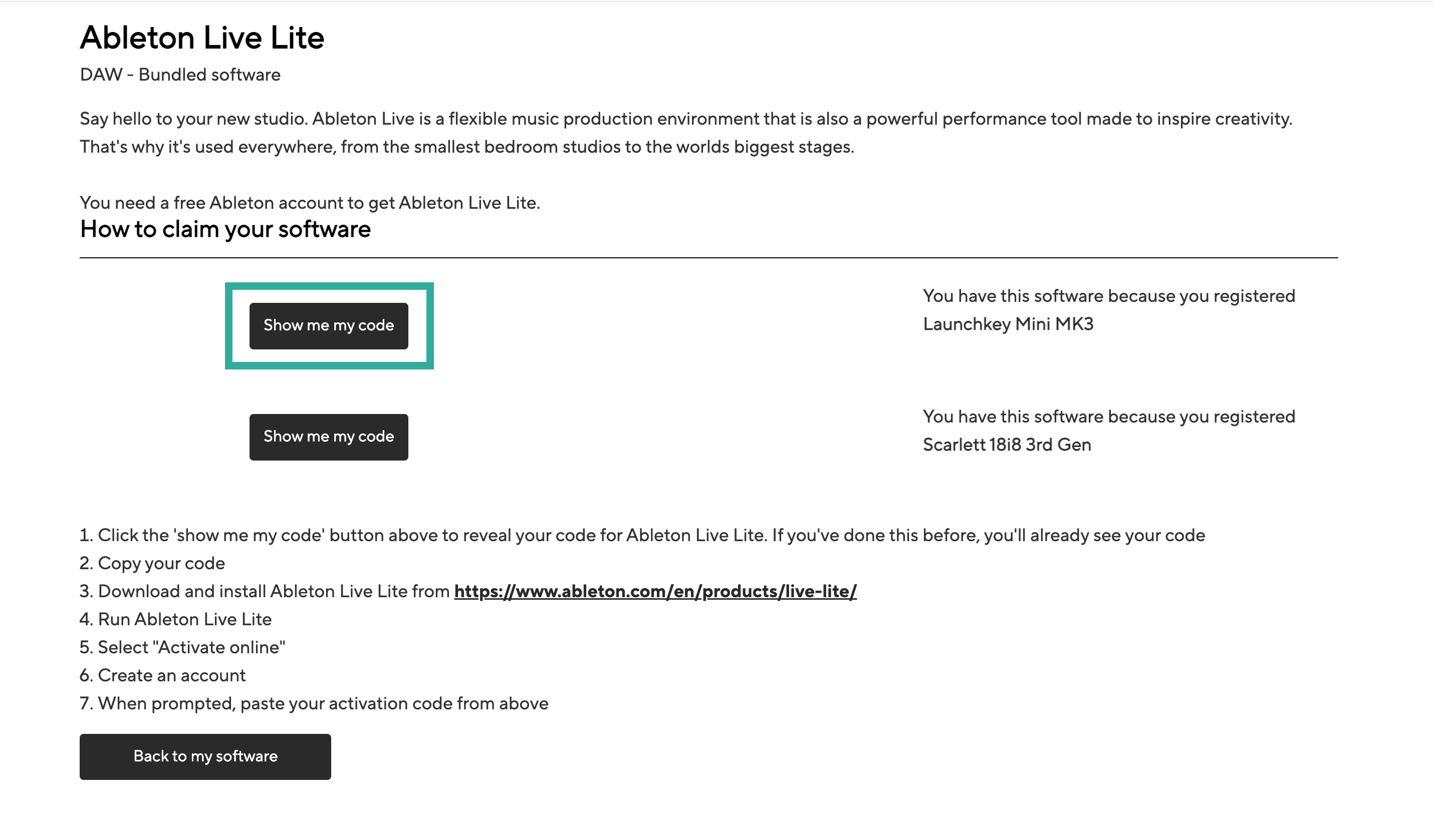Ableton Live 설치: Show me my code.png
